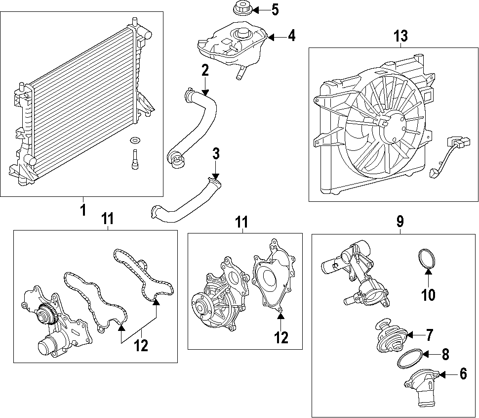 Diagram COOLING SYSTEM. COOLING FAN. RADIATOR. for your 2022 Ford Mustang   