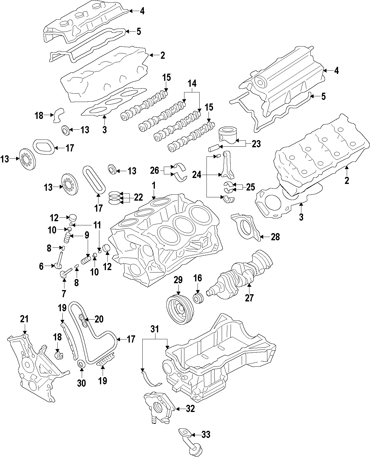 Diagram CAMSHAFT & TIMING. CRANKSHAFT & BEARINGS. CYLINDER HEAD & VALVES. LUBRICATION. MOUNTS. PISTONS. RINGS & BEARINGS. for your 2011 Ford Mustang  Shelby GT500 Convertible 