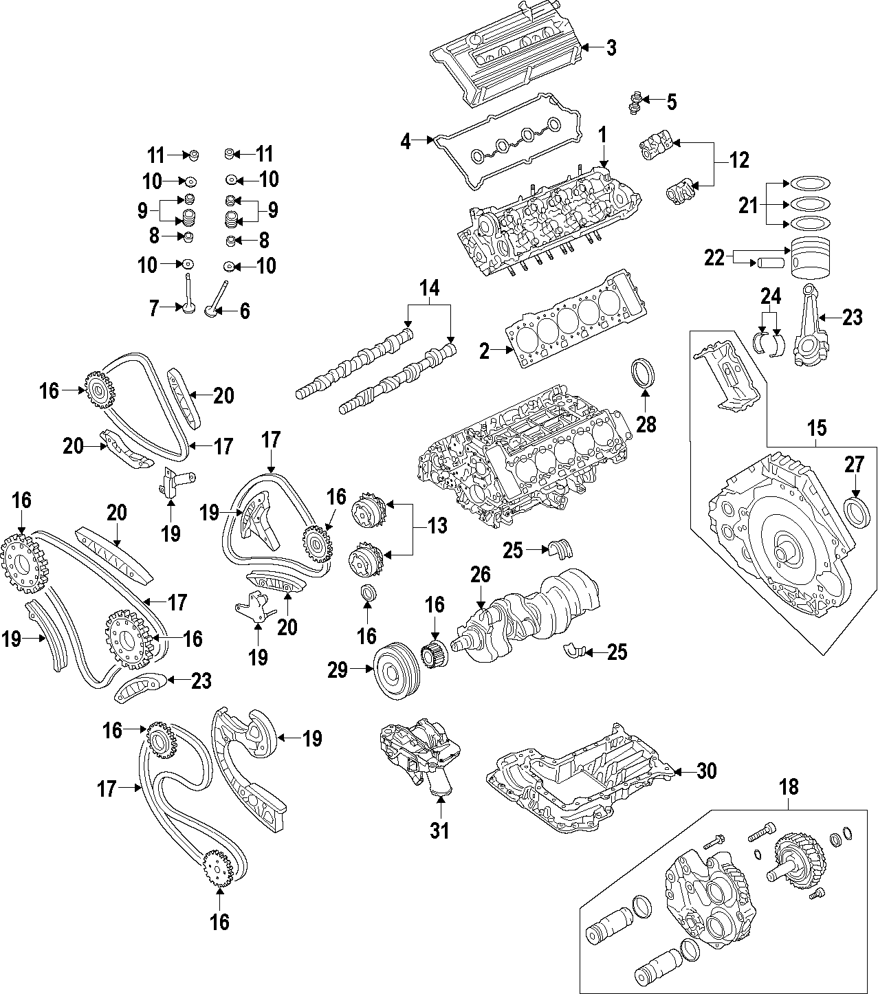 19CAMSHAFT & TIMING. CRANKSHAFT & BEARINGS. CYLINDER HEAD & VALVES. LUBRICATION. MOUNTS. PISTONS. RINGS & BEARINGS.https://images.simplepart.com/images/parts/motor/fullsize/F213045.png