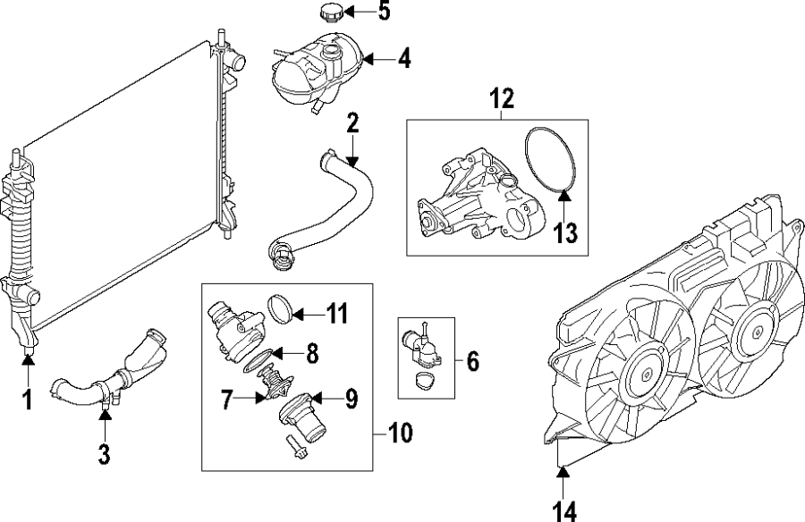 Diagram COOLING SYSTEM. COOLING FAN. RADIATOR. WATER PUMP. for your 2020 Ford Mustang  EcoBoost Coupe 