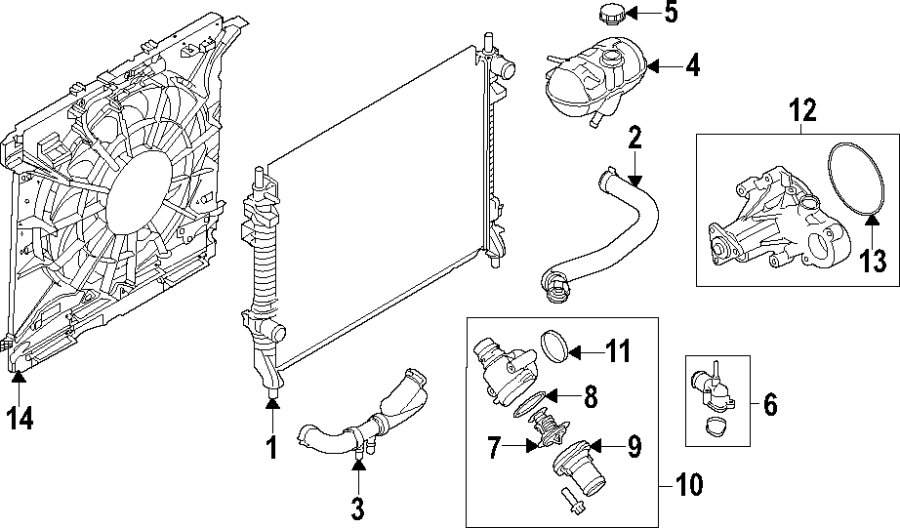 Diagram Cooling system. Cooling fan. Radiator. Water pump. for your 2016 Lincoln MKZ Black Label Sedan  