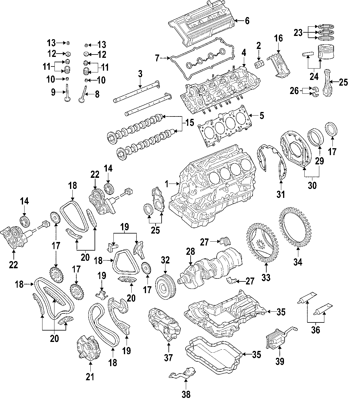 19CAMSHAFT & TIMING. CRANKSHAFT & BEARINGS. CYLINDER HEAD & VALVES. LUBRICATION. MOUNTS. PISTONS. RINGS & BEARINGS.https://images.simplepart.com/images/parts/motor/fullsize/F222045.png