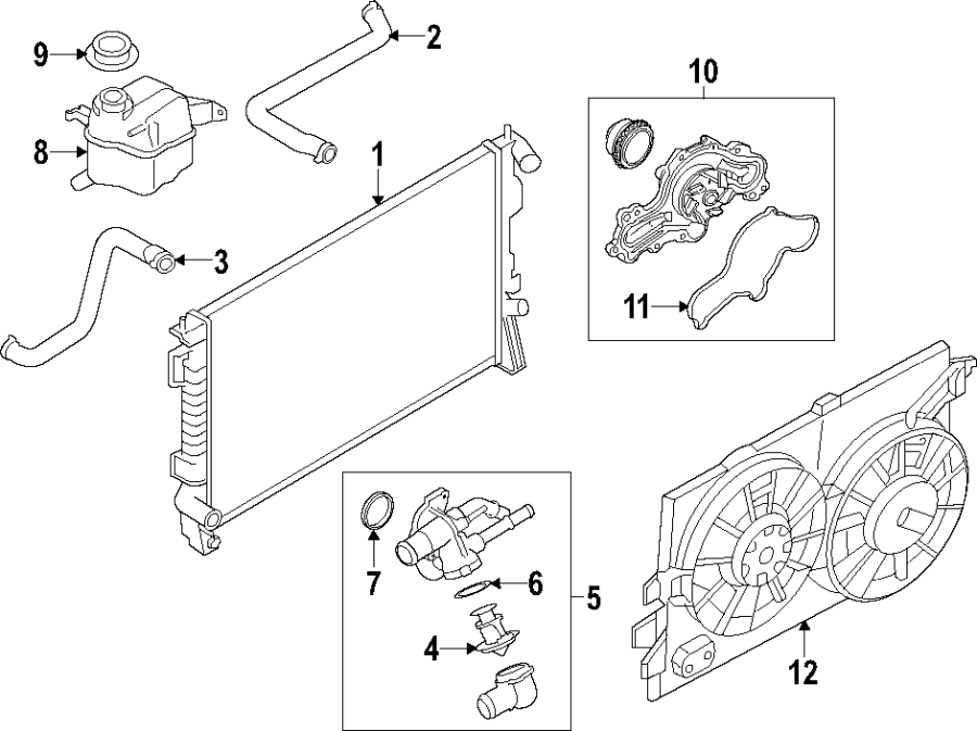 Diagram COOLING SYSTEM. COOLING FAN. RADIATOR. WATER PUMP. for your 2013 Ford Explorer   