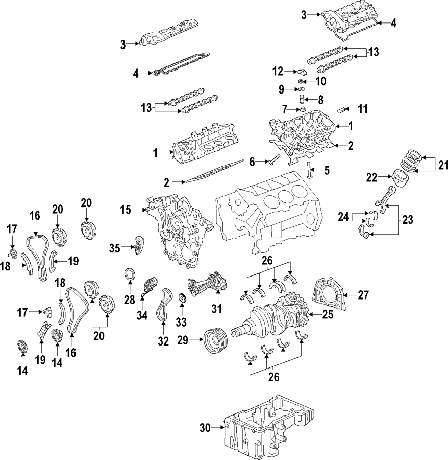 Diagram CAMSHAFT & TIMING. CRANKSHAFT & BEARINGS. CYLINDER HEAD & VALVES. LUBRICATION. MOUNTS. PISTONS. RINGS & BEARINGS. for your 2016 Lincoln MKZ Base Sedan  