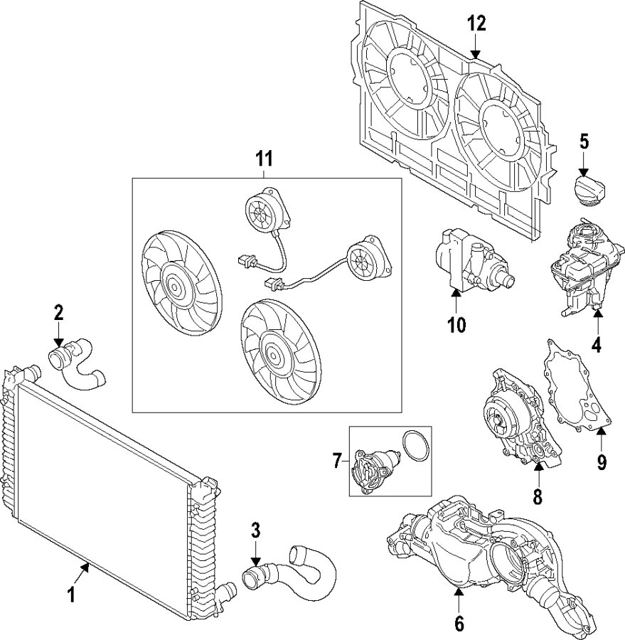 11Cooling system. Cooling fan. Radiator. Water pump.https://images.simplepart.com/images/parts/motor/fullsize/F25L015.png