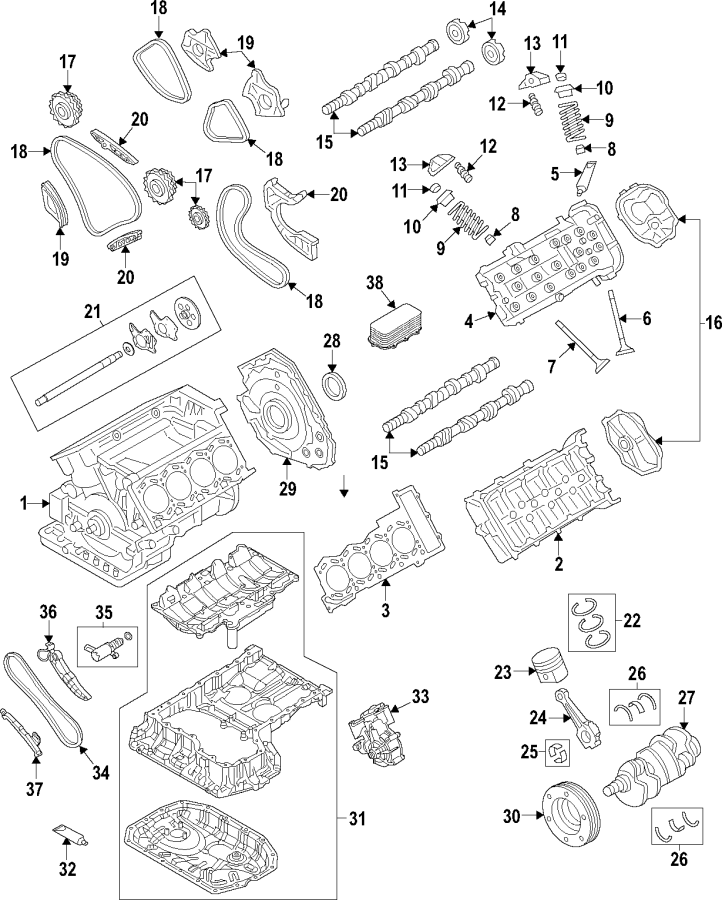 21Camshaft & timing. Crankshaft & bearings. Cylinder head & valves. Lubrication. Mounts. Pistons. Rings & bearings.https://images.simplepart.com/images/parts/motor/fullsize/F25L035.png