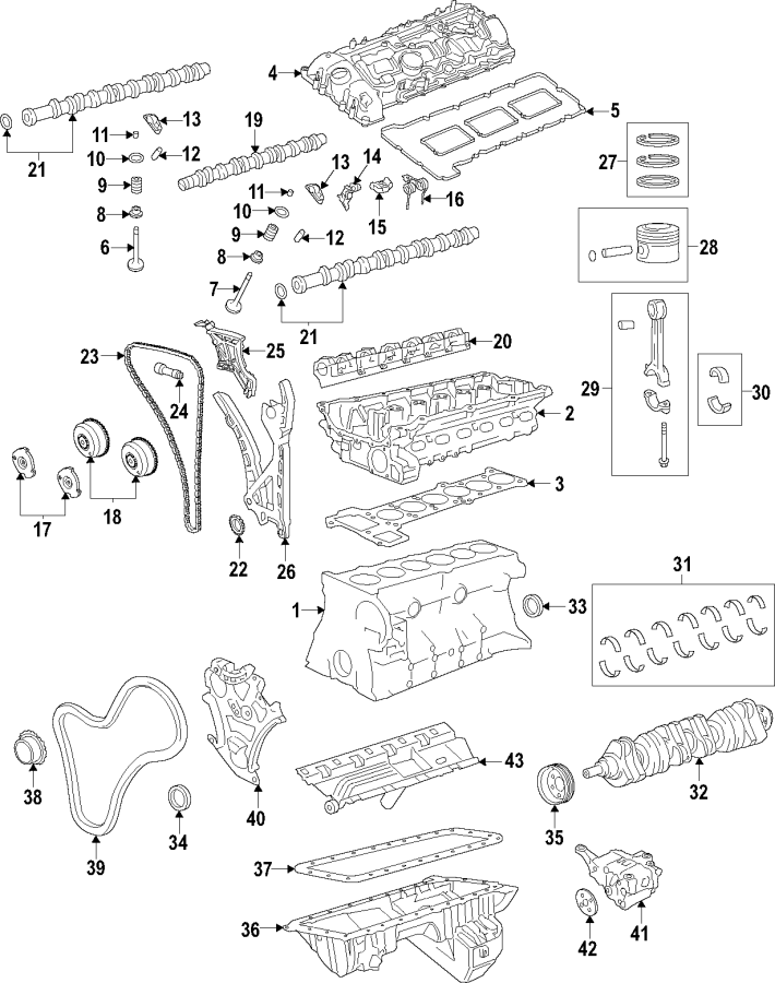 CAMSHAFT & TIMING. CRANKSHAFT & BEARINGS. CYLINDER HEAD & VALVES. LUBRICATION. MOUNTS. PISTONS. RINGS & BEARINGS.