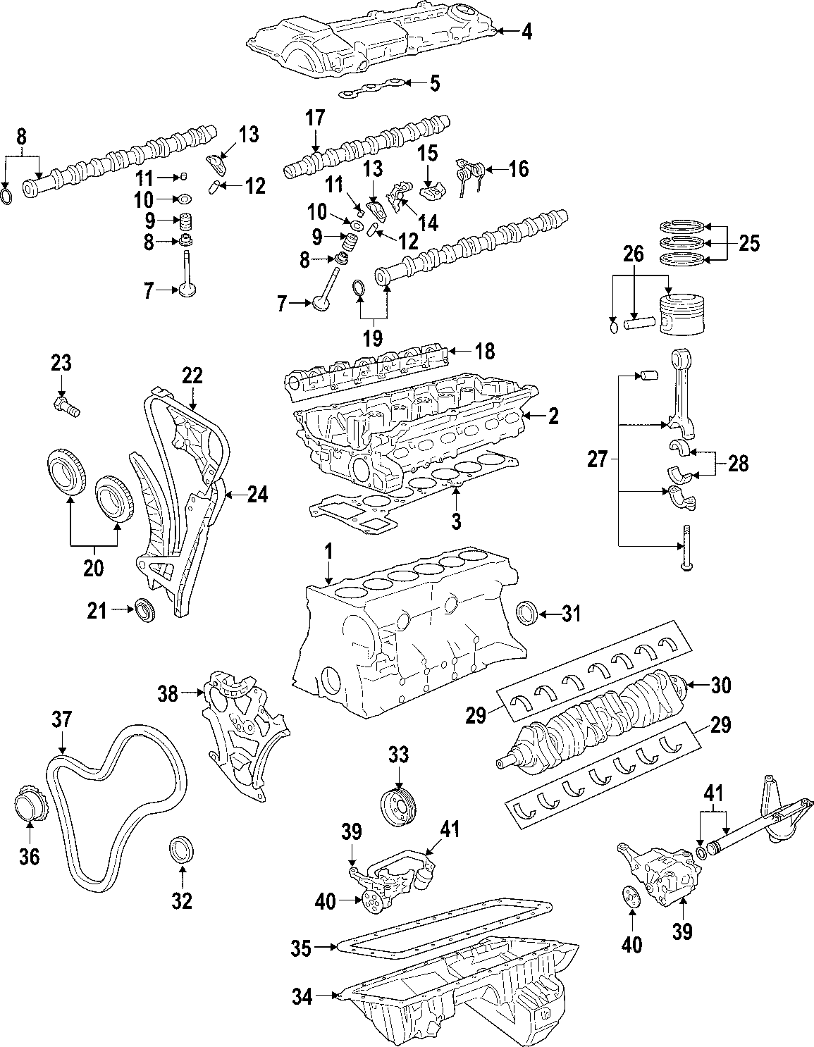 13CAMSHAFT & TIMING. CRANKSHAFT & BEARINGS. CYLINDER HEAD & VALVES. LUBRICATION. MOUNTS. PISTONS. RINGS & BEARINGS.https://images.simplepart.com/images/parts/motor/fullsize/F272040.png