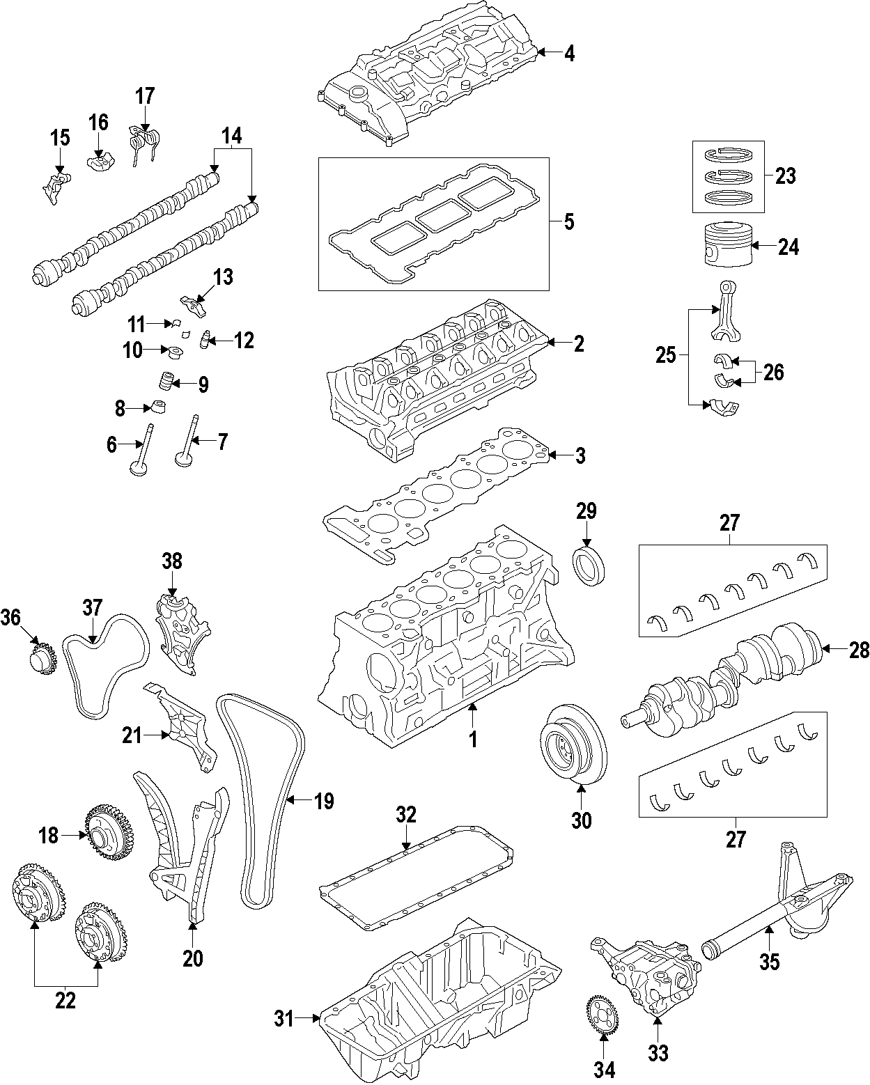 4CAMSHAFT & TIMING. CRANKSHAFT & BEARINGS. CYLINDER HEAD & VALVES. LUBRICATION. MOUNTS. PISTONS. RINGS & BEARINGS.https://images.simplepart.com/images/parts/motor/fullsize/F27F035.png