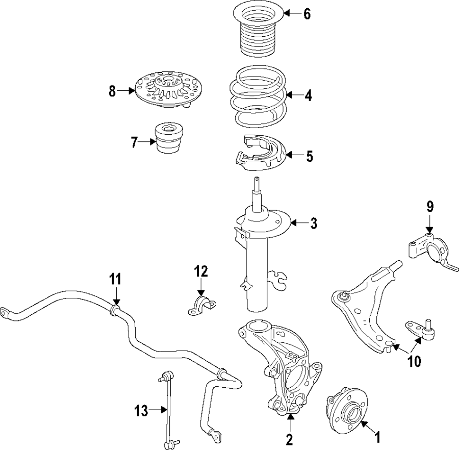 11Front suspension. Lower control arm. Ride control. Stabilizer bar. Suspension components.https://images.simplepart.com/images/parts/motor/fullsize/F27P050.png