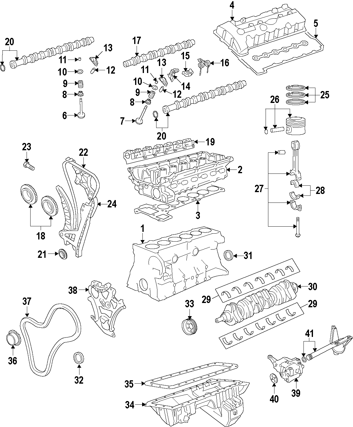 13CAMSHAFT & TIMING. CRANKSHAFT & BEARINGS. CYLINDER HEAD & VALVES. LUBRICATION. MOUNTS. PISTONS. RINGS & BEARINGS.https://images.simplepart.com/images/parts/motor/fullsize/F287050.png