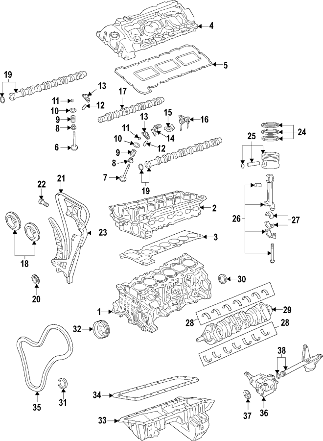 CAMSHAFT & TIMING. CRANKSHAFT & BEARINGS. CYLINDER HEAD & VALVES. LUBRICATION. MOUNTS. PISTONS. RINGS & BEARINGS.