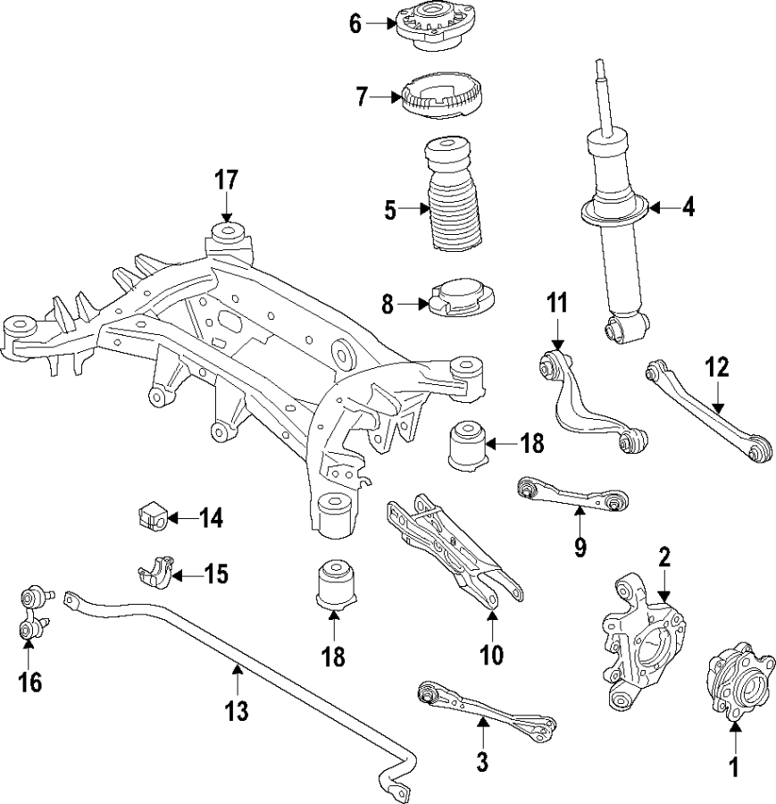 6Rear suspension. Lower control arm. Ride control. Suspension components. Upper control arm.https://images.simplepart.com/images/parts/motor/fullsize/F28S110.png