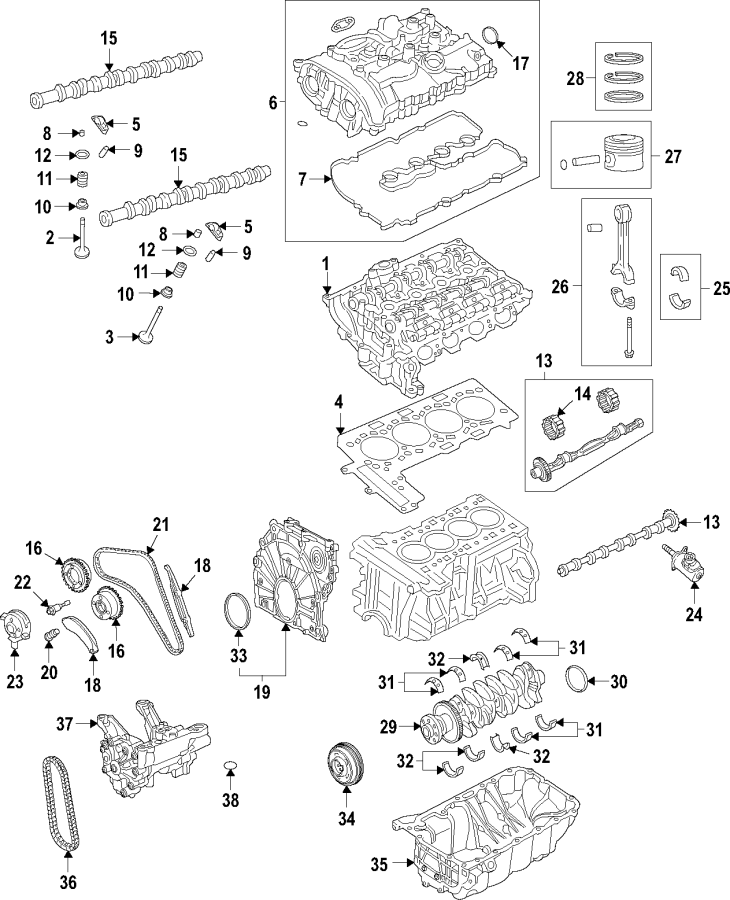 37Camshaft & timing. Crankshaft & bearings. Cylinder head & valves. Lubrication. Mounts. Pistons. Rings & bearings.https://images.simplepart.com/images/parts/motor/fullsize/F28T060.png