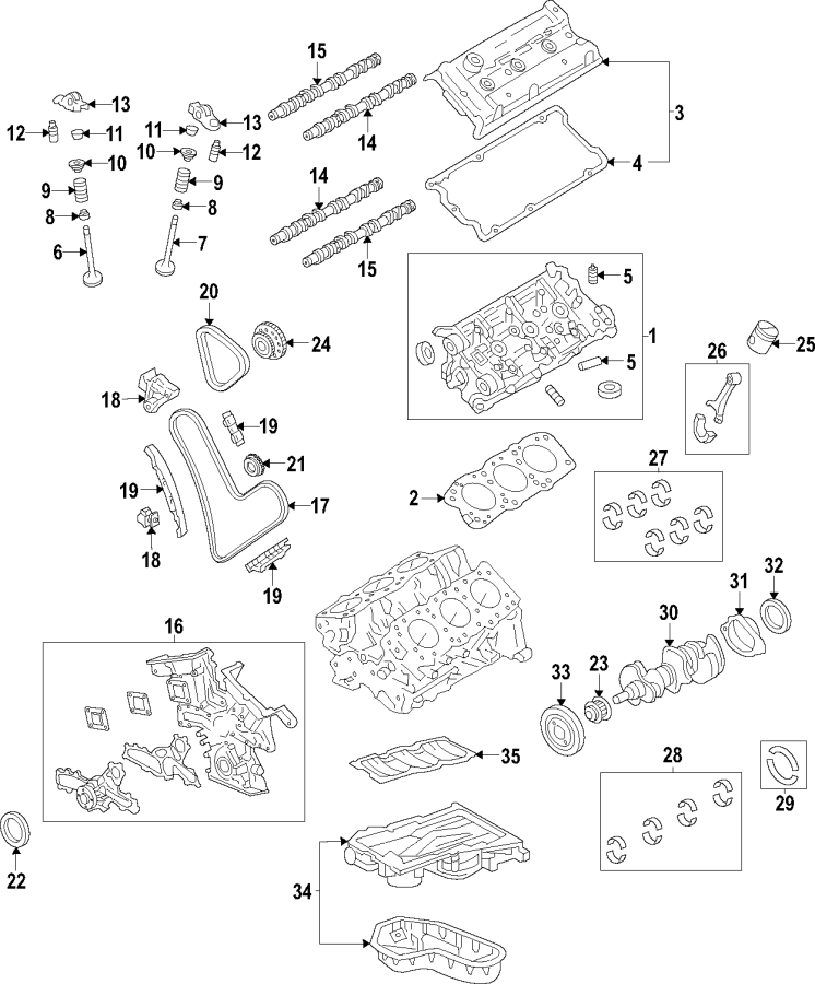 Full size assembly image of CAMSHAFT & TIMING. CRANKSHAFT & BEARINGS. CYLINDER HEAD & VALVES. LUBRICATION. MOUNTS. PISTONS. RINGS & BEARINGS. (1/1)