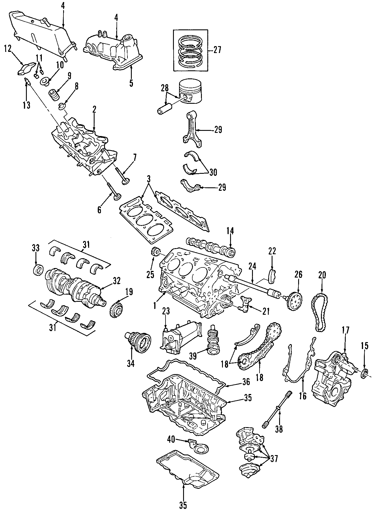 Diagram CAMSHAFT & TIMING. CRANKSHAFT & BEARINGS. CYLINDER HEAD & VALVES. LUBRICATION. MOUNTS. PISTONS. RINGS & BEARINGS. for your 2023 Ford Edge   