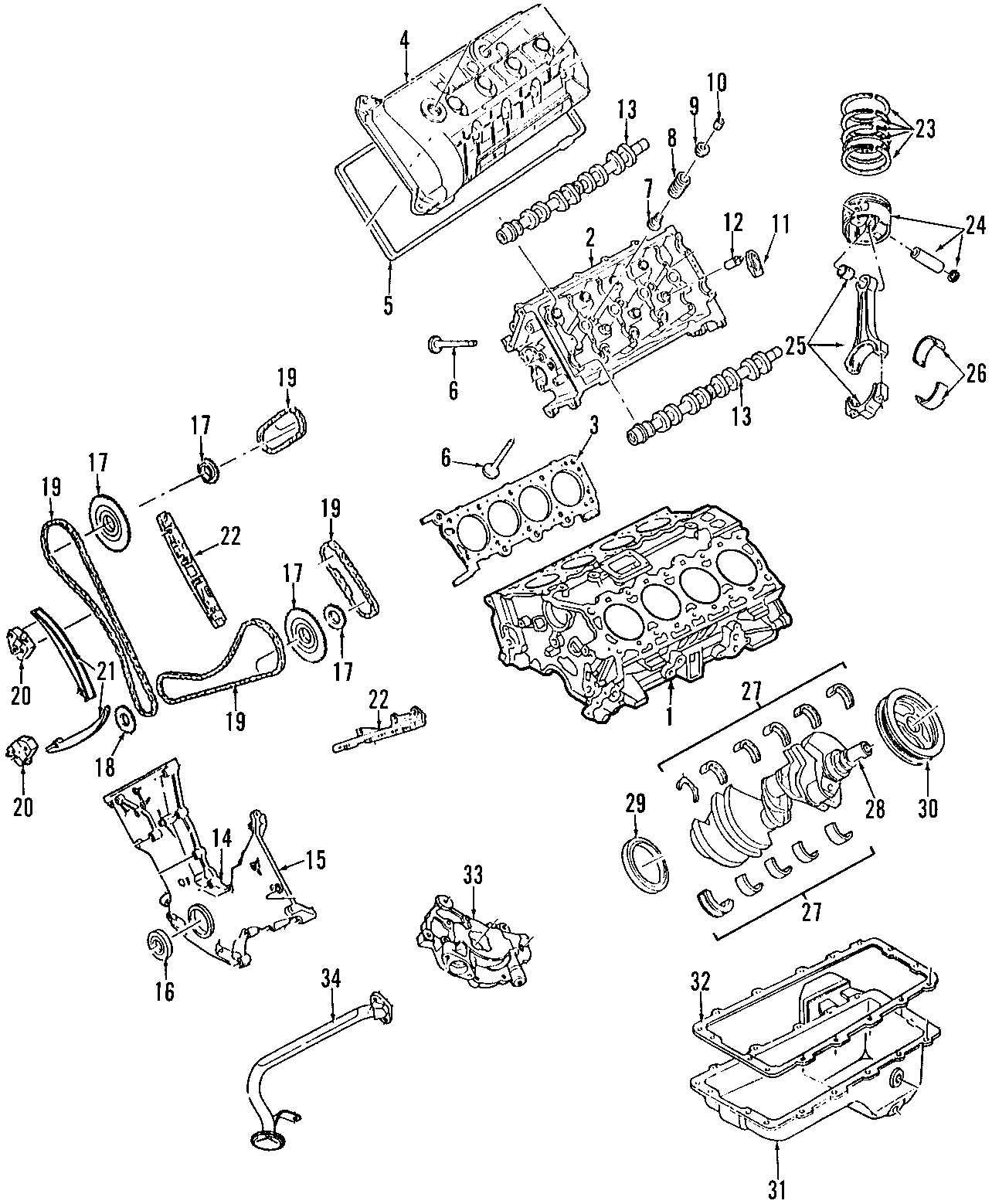 Diagram CAMSHAFT & TIMING. CRANKSHAFT & BEARINGS. CYLINDER HEAD & VALVES. LUBRICATION. MOUNTS. PISTONS. RINGS & BEARINGS. for your Ford Mustang  