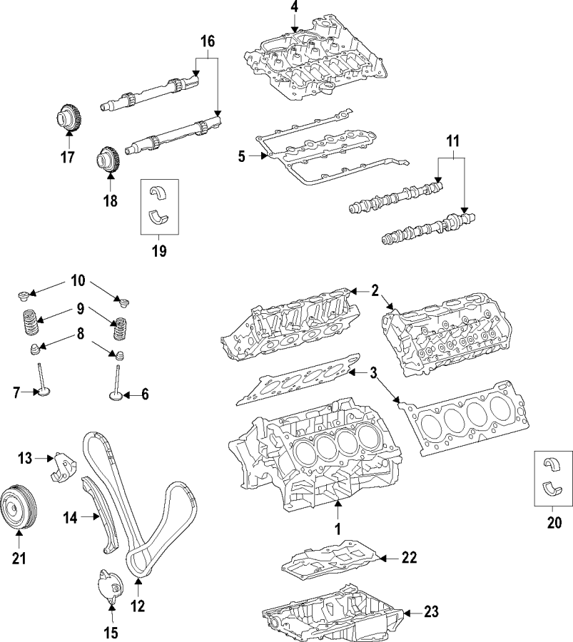 Diagram Camshaft & timing. Crankshaft & bearings. Cylinder head & valves. Lubrication. Pistons. Rings & bearings. for your Jaguar