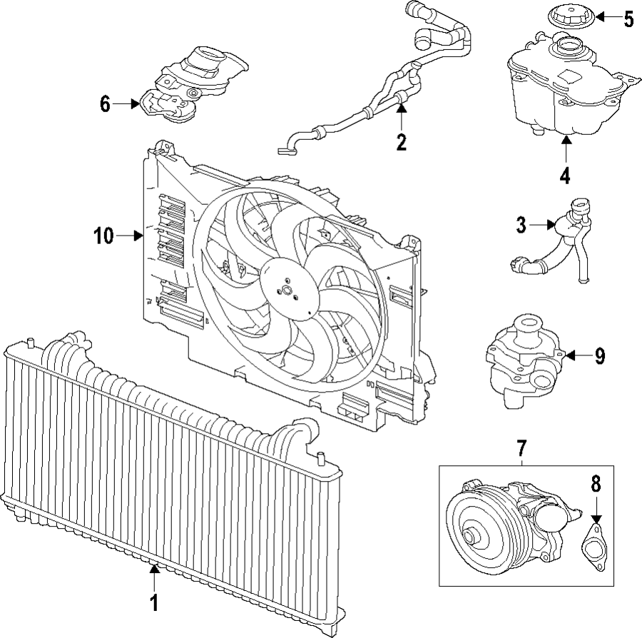 Diagram COOLING SYSTEM. COOLING FAN. RADIATOR. WATER PUMP. for your 2012 Jaguar XF   