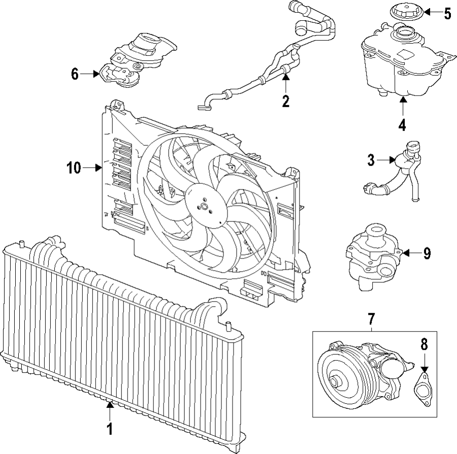 Diagram COOLING SYSTEM. COOLING FAN. RADIATOR. WATER PUMP. for your 2017 Jaguar F-Pace  R-Sport Sport Utility 