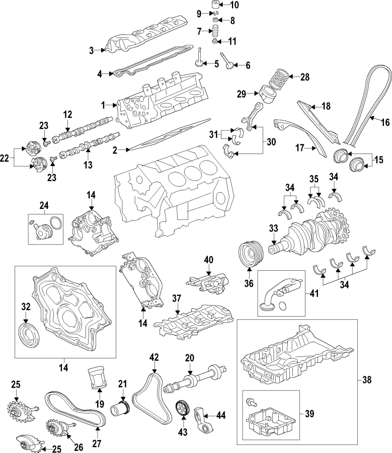 Diagram CAMSHAFT & TIMING. CRANKSHAFT & BEARINGS. CYLINDER HEAD & VALVES. LUBRICATION. for your 2018 Jaguar F-Pace  Premium Sport Utility 