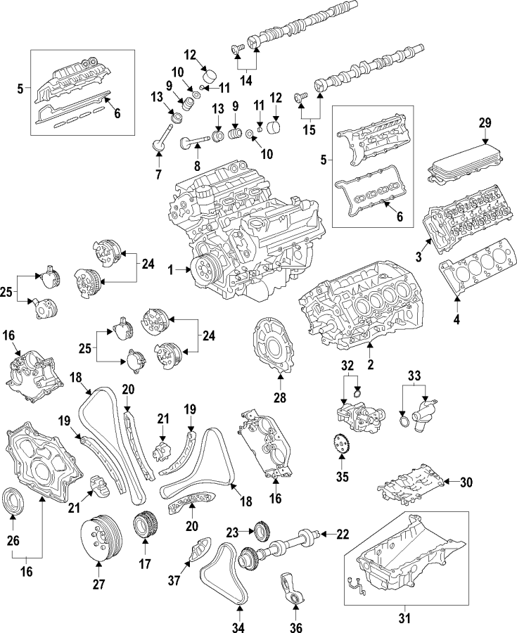 Diagram CAMSHAFT & TIMING. CRANKSHAFT & BEARINGS. CYLINDER HEAD & VALVES. LUBRICATION. for your 2018 Jaguar F-Pace  Premium Sport Utility 