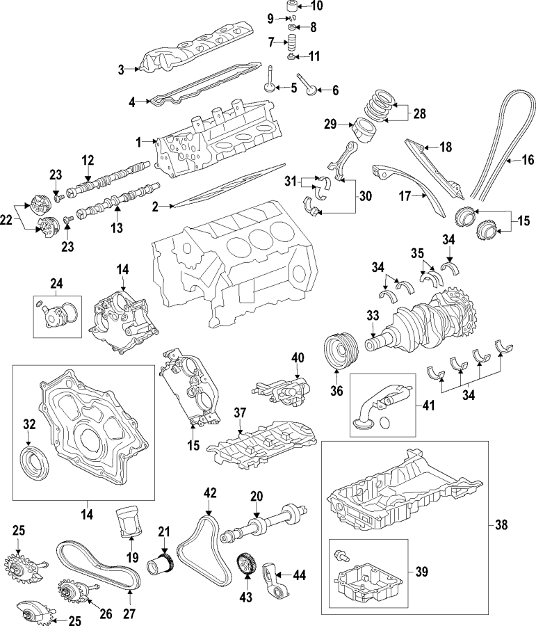 Diagram CAMSHAFT & TIMING. CRANKSHAFT & BEARINGS. CYLINDER HEAD & VALVES. LUBRICATION. for your 1999 Jaguar Vanden Plas   