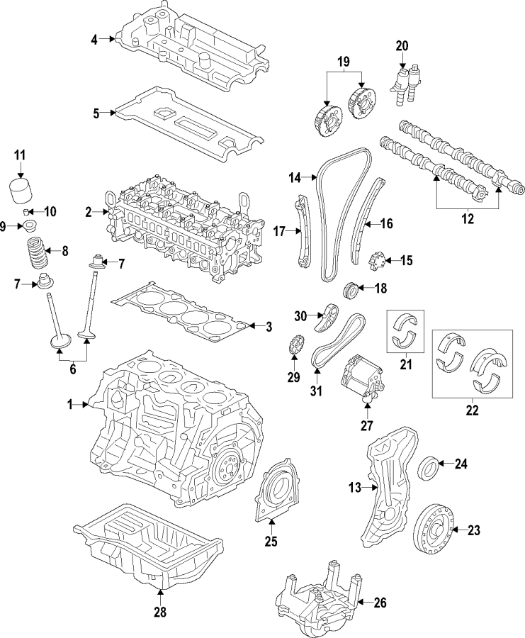 Diagram CAMSHAFT & TIMING. CRANKSHAFT & BEARINGS. CYLINDER HEAD & VALVES. LUBRICATION. MOUNTS. PISTONS. RINGS & BEARINGS. for your 2024 Jaguar F-Type  R-Dynamic Coupe 