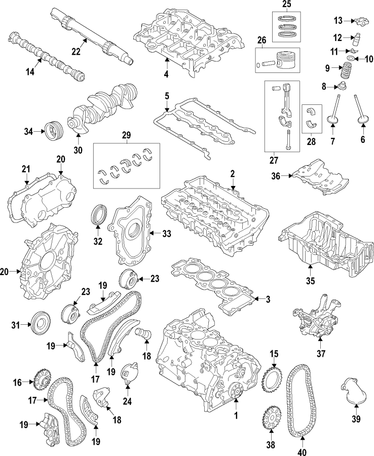 Diagram CAMSHAFT & TIMING. CRANKSHAFT & BEARINGS. CYLINDER HEAD & VALVES. LUBRICATION. MOUNTS. PISTONS. RINGS & BEARINGS. for your 2013 Jaguar