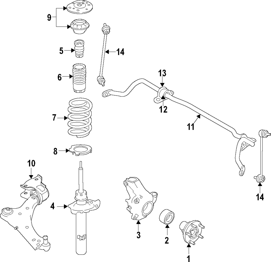 Diagram FRONT SUSPENSION. LOWER CONTROL ARM. RIDE CONTROL. STABILIZER BAR. SUSPENSION COMPONENTS. for your 2002 Jaguar Vanden Plas   