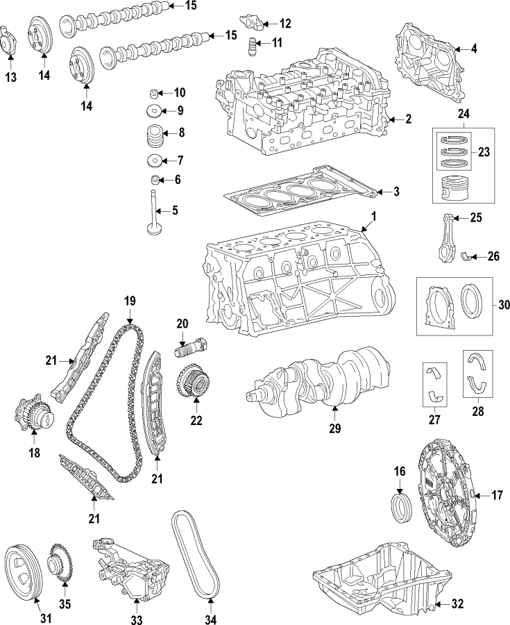 12Camshaft & timing. Crankshaft & bearings. Cylinder head & valves. Lubrication. Mounts. Pistons. Rings & bearings.https://images.simplepart.com/images/parts/motor/fullsize/F34E045.png