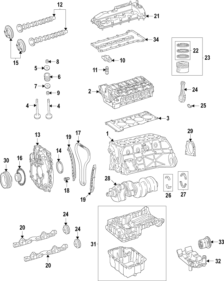 24Camshaft & timing. Crankshaft & bearings. Cylinder head & valves. Lubrication. Mounts. Pistons. Rings & bearings.https://images.simplepart.com/images/parts/motor/fullsize/F36C038.png