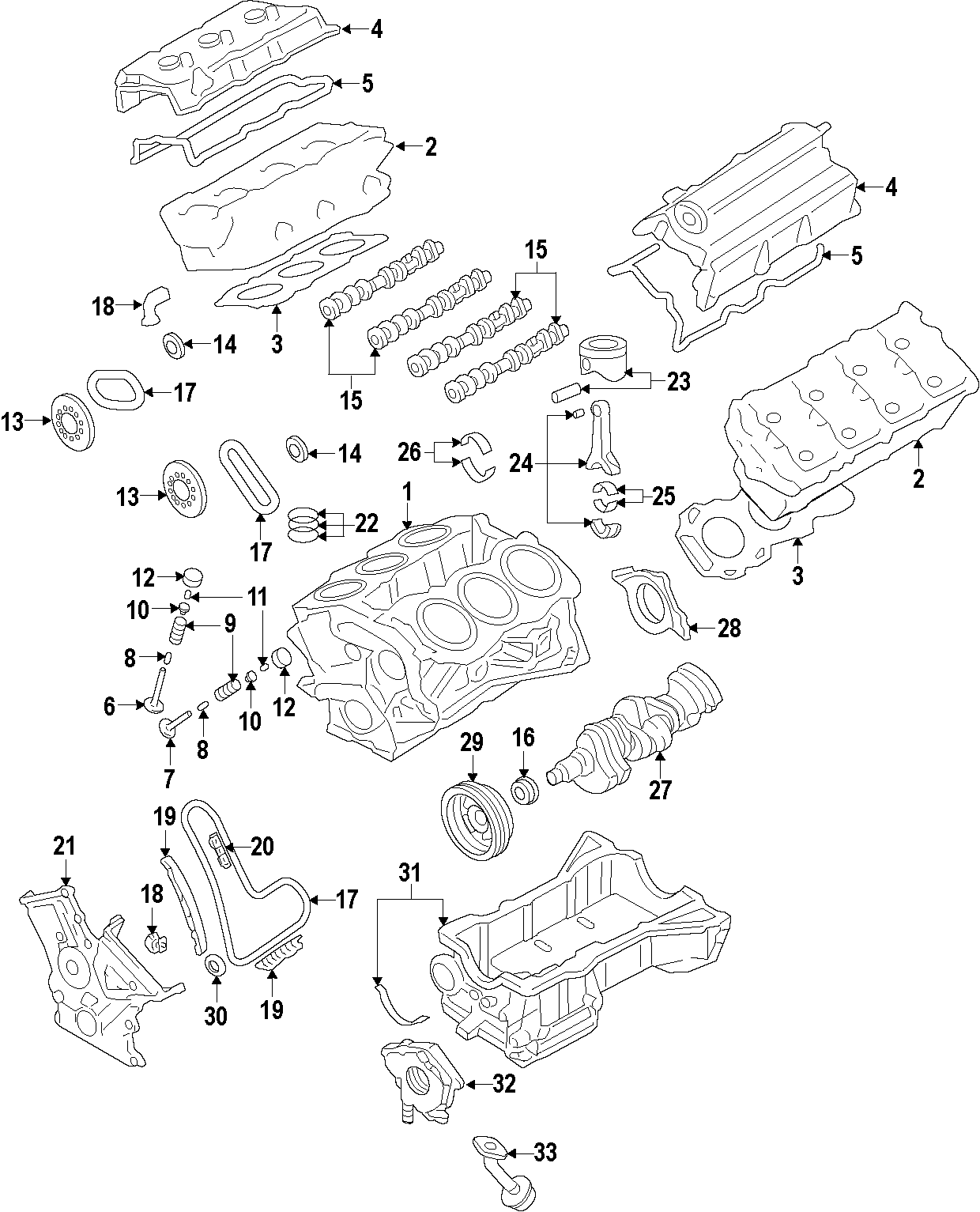 Diagram CAMSHAFT & TIMING. CRANKSHAFT & BEARINGS. CYLINDER HEAD & VALVES. LUBRICATION. MOUNTS. PISTONS. RINGS & BEARINGS. for your 2022 Ford Transit Connect 2.5L Duratec LPG A/T XLT Mini Cargo Van 