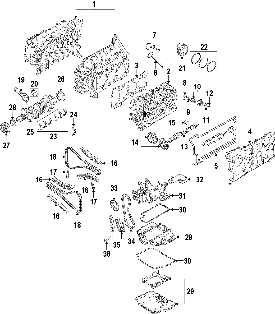 Diagram CAMSHAFT & TIMING. CRANKSHAFT & BEARINGS. CYLINDER HEAD & VALVES. LUBRICATION. MOUNTS. PISTONS. RINGS & BEARINGS. for your 2019 Porsche 718 Boxster   