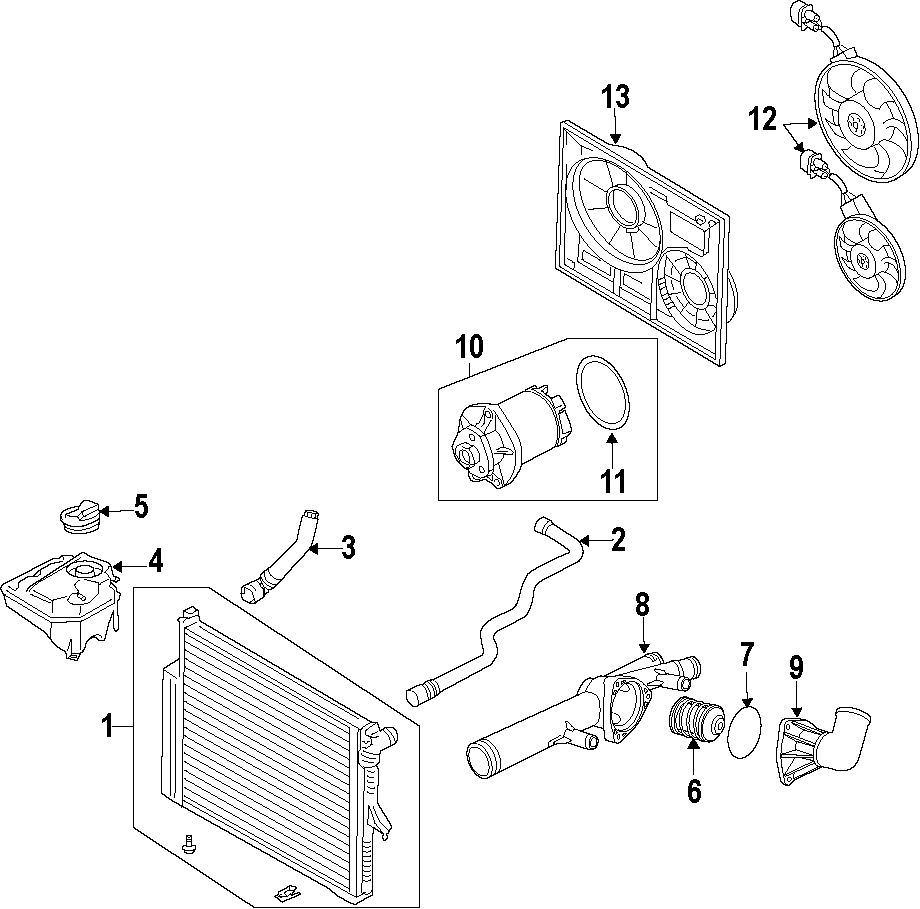 Diagram COOLING SYSTEM. COOLING FAN. RADIATOR. WATER PUMP. for your 2014 Porsche Cayenne  Platinum Edition Sport Utility 