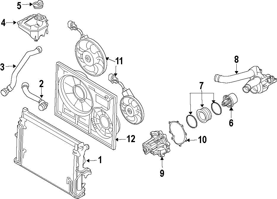 Diagram COOLING SYSTEM. COOLING FAN. RADIATOR. WATER PUMP. for your 2010 Porsche Cayenne   