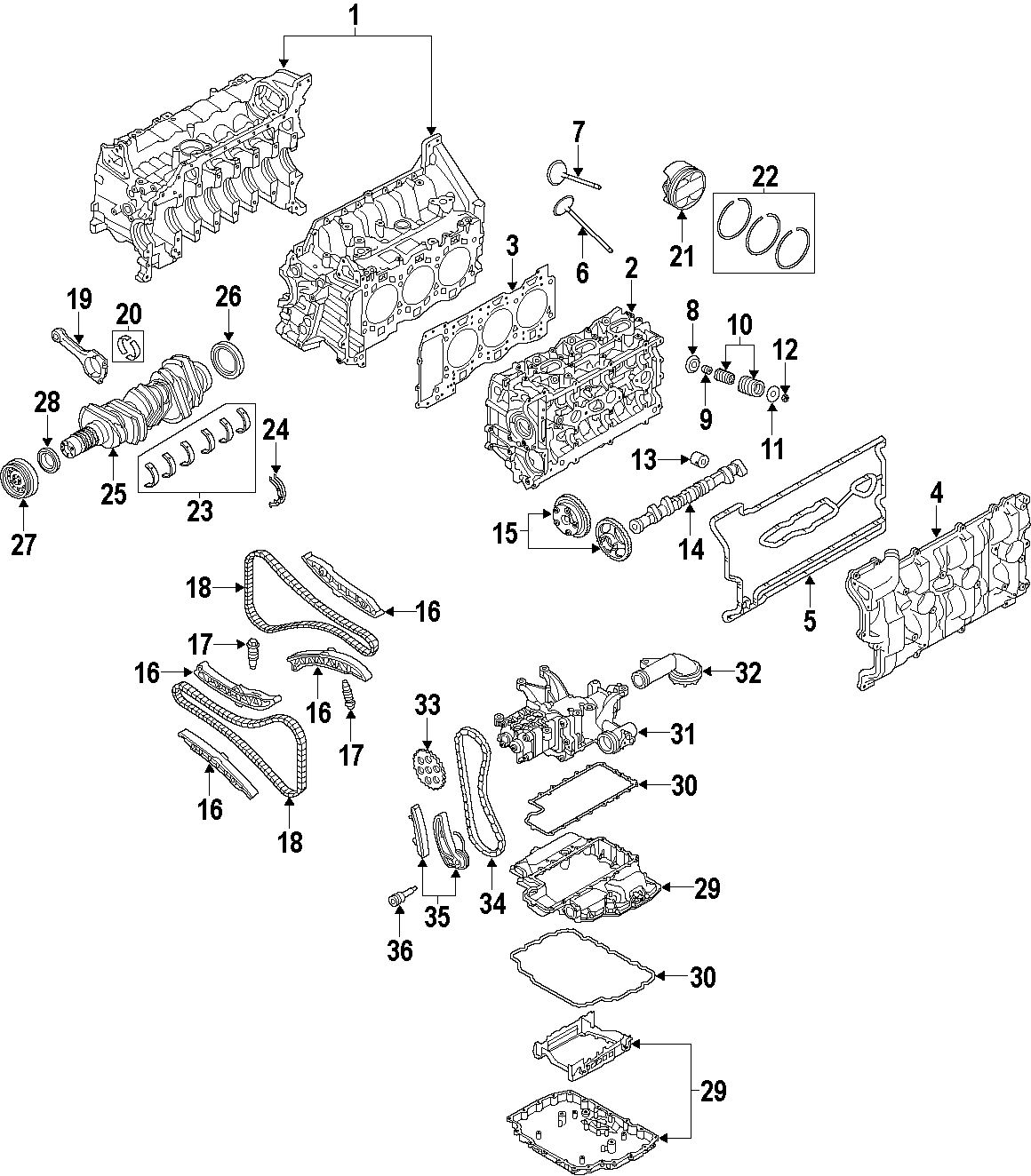 Diagram CAMSHAFT & TIMING. CRANKSHAFT & BEARINGS. CYLINDER HEAD & VALVES. LUBRICATION. MOUNTS. PISTONS. RINGS & BEARINGS. for your 2008 Porsche Cayenne   