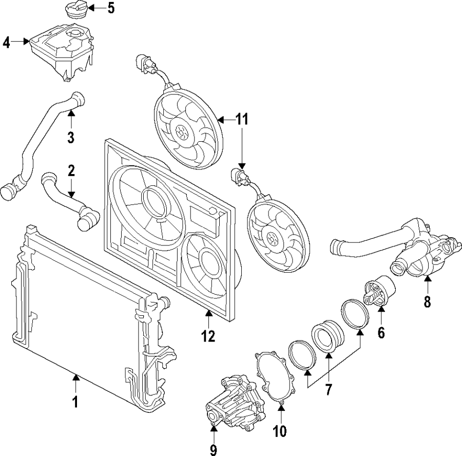 Diagram COOLING SYSTEM. COOLING FAN. RADIATOR. WATER PUMP. for your 2013 Porsche Cayenne  Turbo Sport Utility 