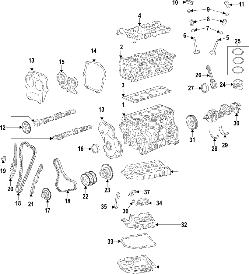 Diagram CAMSHAFT & TIMING. CRANKSHAFT & BEARINGS. CYLINDER HEAD & VALVES. LUBRICATION. MOUNTS. PISTONS. RINGS & BEARINGS. for your 2013 Porsche Cayenne   