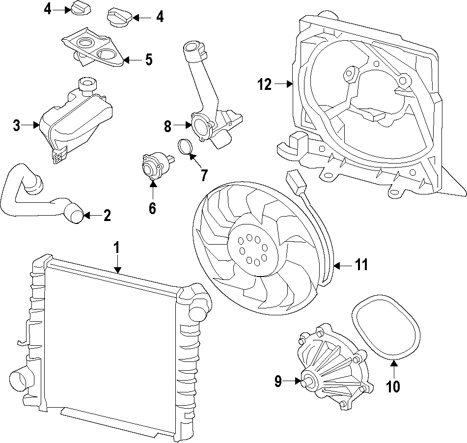 Diagram COOLING SYSTEM. COOLING FAN. RADIATOR. WATER PUMP. for your 2005 Porsche Cayenne   