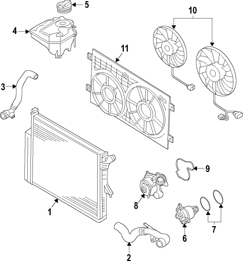 Diagram COOLING SYSTEM. COOLING FAN. RADIATOR. WATER PUMP. for your 2011 Porsche Cayenne  S Sport Utility 