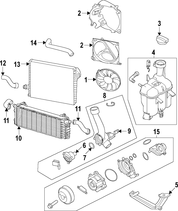 Diagram Cooling system. Cooling fan. Water pump. for your 2014 Porsche Cayenne 3.6L V6 A/T Platinum Edition Sport Utility 