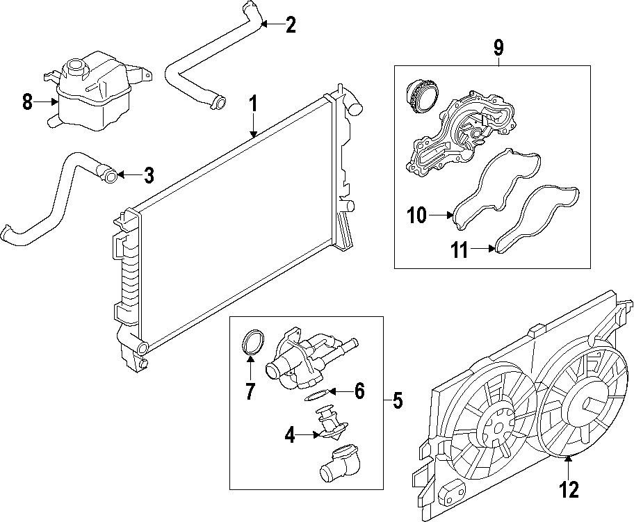 Diagram COOLING SYSTEM. COOLING FAN. RADIATOR. WATER PUMP. for your 2011 Ford F-150 3.5L EcoBoost V6 A/T RWD XL Standard Cab Pickup Fleetside 