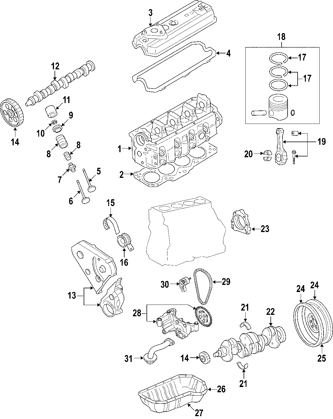 14CAMSHAFT & TIMING. CRANKSHAFT & BEARINGS. CYLINDER HEAD & VALVES. LUBRICATION. MOUNTS. PISTONS. RINGS & BEARINGS.https://images.simplepart.com/images/parts/motor/fullsize/F507030.png