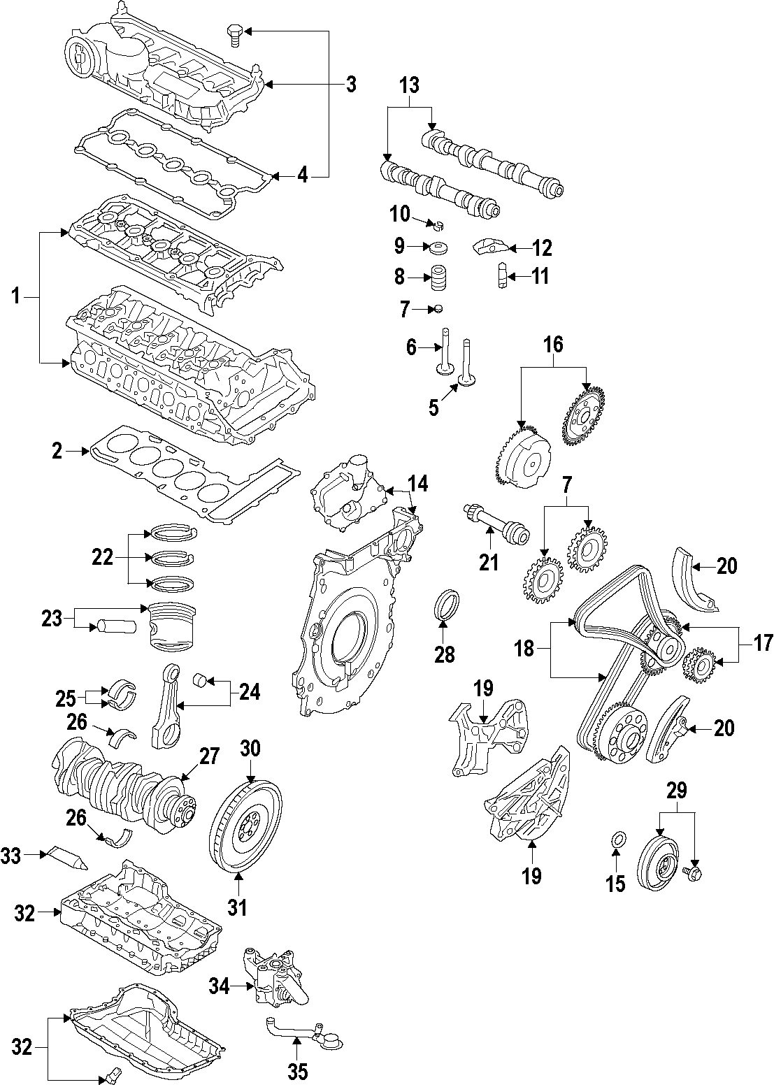 19CAMSHAFT & TIMING. CRANKSHAFT & BEARINGS. CYLINDER HEAD & VALVES. LUBRICATION. MOUNTS. PISTONS. RINGS & BEARINGS.https://images.simplepart.com/images/parts/motor/fullsize/F515040.png