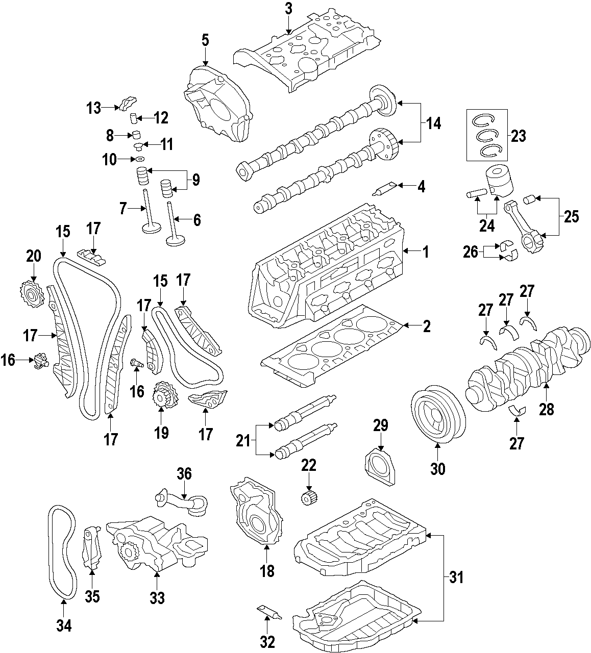 Diagram CAMSHAFT & TIMING. CRANKSHAFT & BEARINGS. CYLINDER HEAD & VALVES. LUBRICATION. MOUNTS. PISTONS. RINGS & BEARINGS. for your Volkswagen