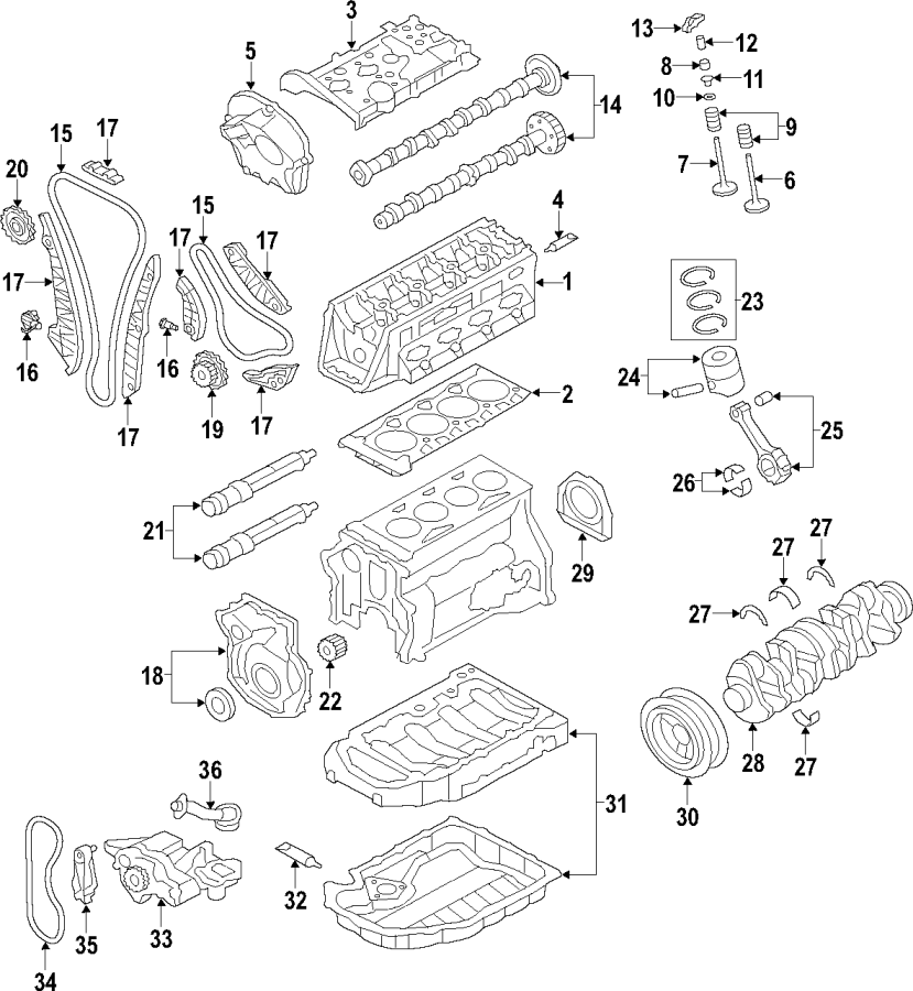 Diagram CAMSHAFT & TIMING. CRANKSHAFT & BEARINGS. CYLINDER HEAD & VALVES. LUBRICATION. MOUNTS. PISTONS. RINGS & BEARINGS. for your Volkswagen