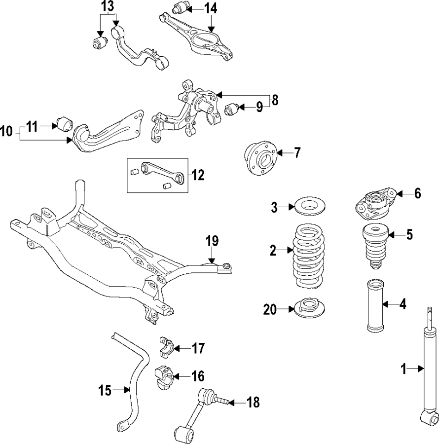 6Rear suspension. Lower control arm. Stabilizer bar. Suspension components. Upper control arm.https://images.simplepart.com/images/parts/motor/fullsize/F51H090.png