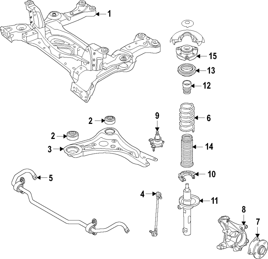 7Front suspension. Lower control arm. Stabilizer bar. Suspension components.https://images.simplepart.com/images/parts/motor/fullsize/F51J020.png