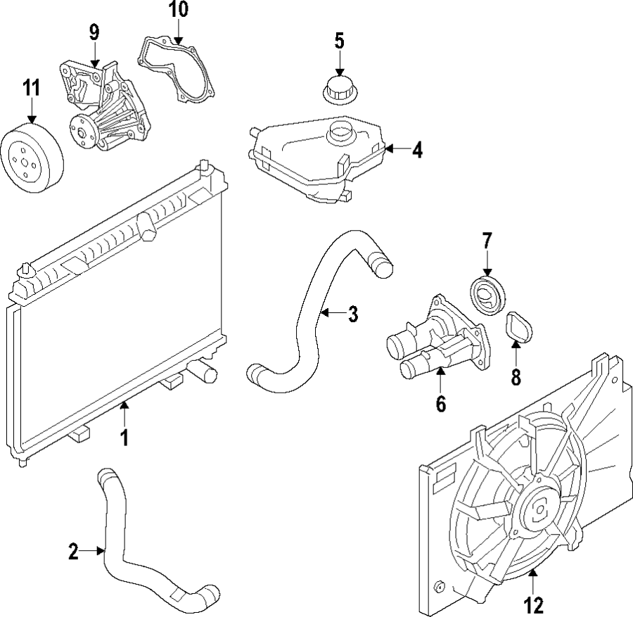 Diagram COOLING SYSTEM. COOLING FAN. RADIATOR. WATER PUMP. for your 2011 Lincoln MKZ   